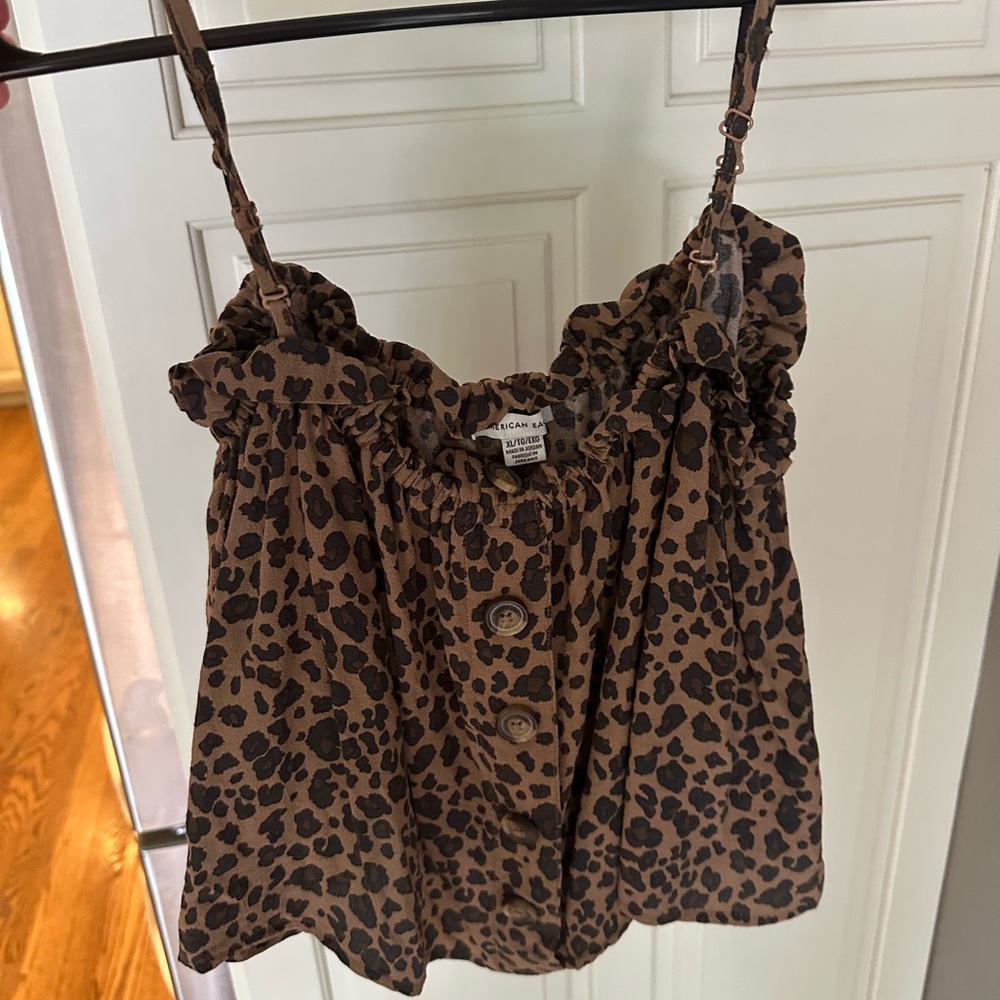 American Age Brown and Black Ruffled Camisole